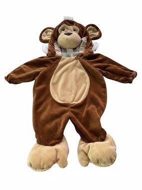 Plush Brown Beige Monkey Halloween Costume Infant Hooded Jumpsuit‎ Side Zip 0-6